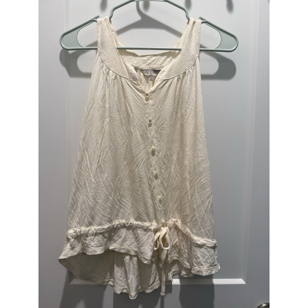 Womenβs Guess Ivory Sleeveless Blouse Peplum Size Large